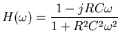 $\displaystyle H(\omega) = \frac{ 1 - j R C \omega}{1 + R^2 C^2 \omega^2}$