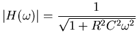 $\displaystyle \vert H(\omega) \vert = \frac{1}{\sqrt{1 + R^2 C^2 \omega^2}}$